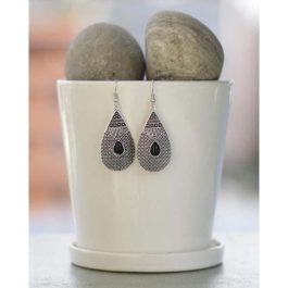 Silver/Black Patterned Drop Earrings For Women