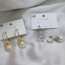 Jewels of Nepal CZ Stones Studdd S925 Faux Moti Drop Dangling C-Hoop Earrings For Women