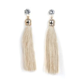 Beige Silk Thread Tassel Earrings For Women