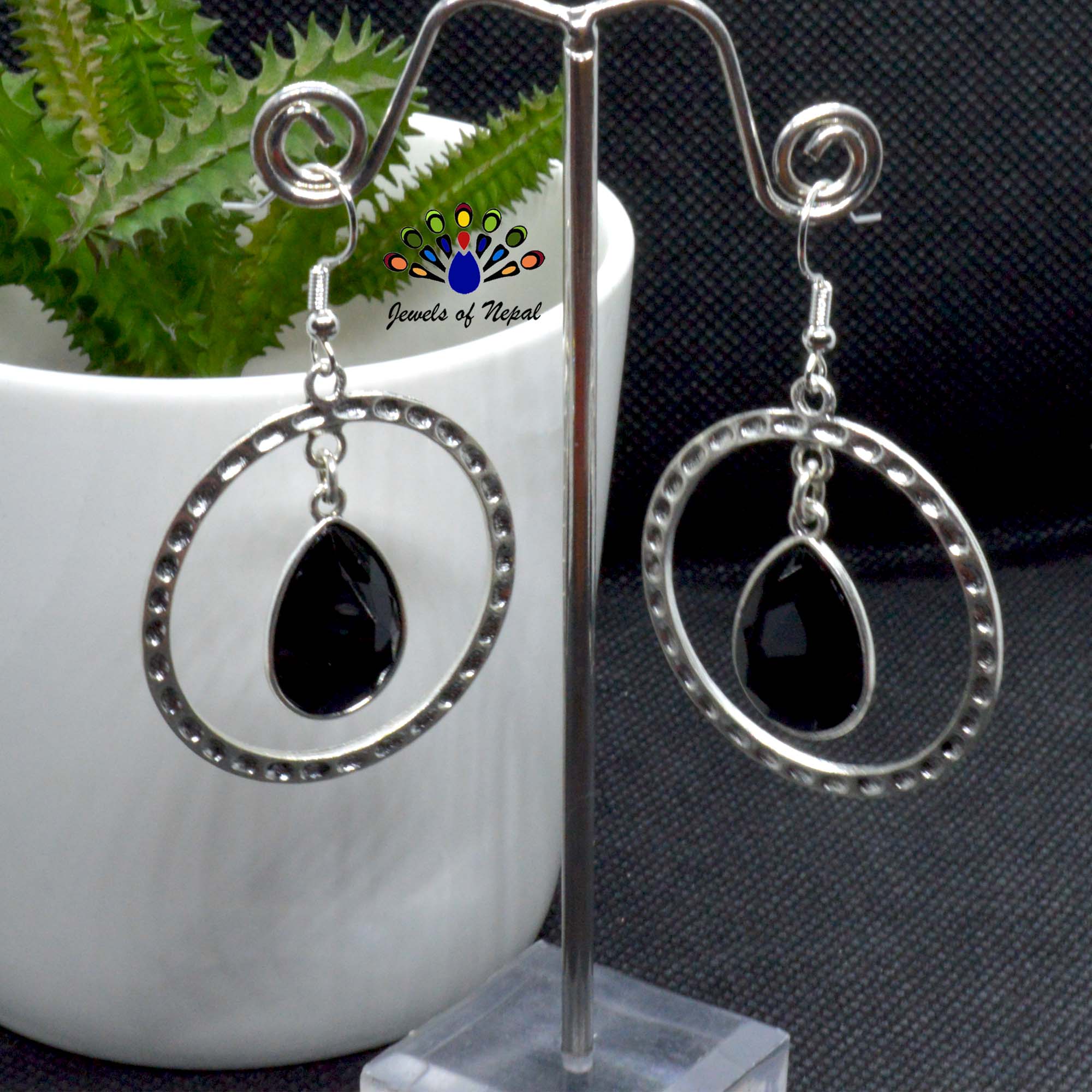 Drop Stoned Round Dangling Earrings - Image 5