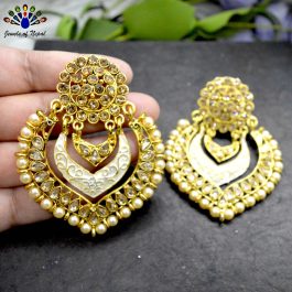 Golden/White Faux Moti Beaded Chandbali Earrings For Women