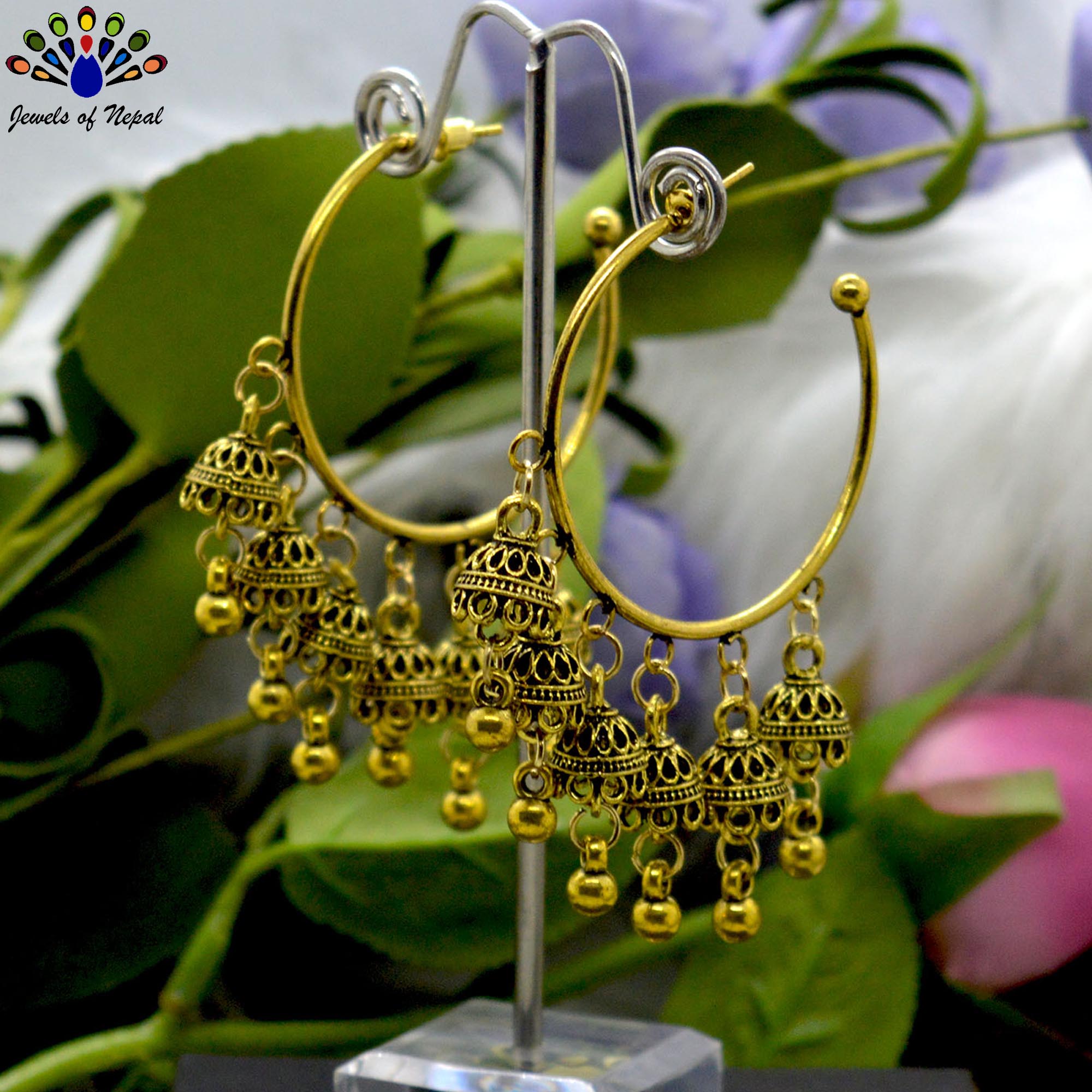 Golden/Silver Vintage Gypsy Jhumka Bell Tassels Earrings For Women - Image 2