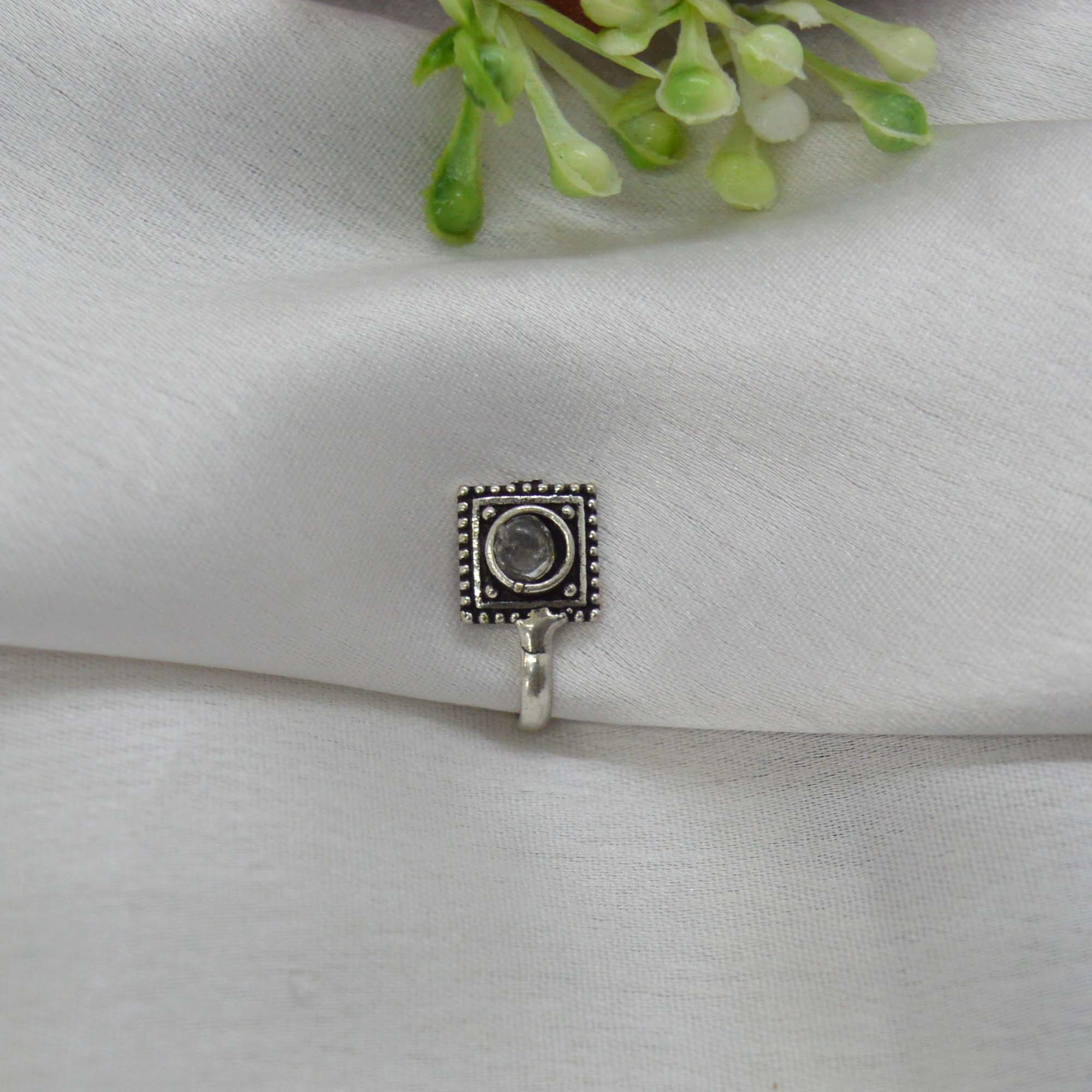 Oxidized Silver Toned Stone Clip on Nose Ring / Nathi/ Nathiya For Women- 1pc - Image 62