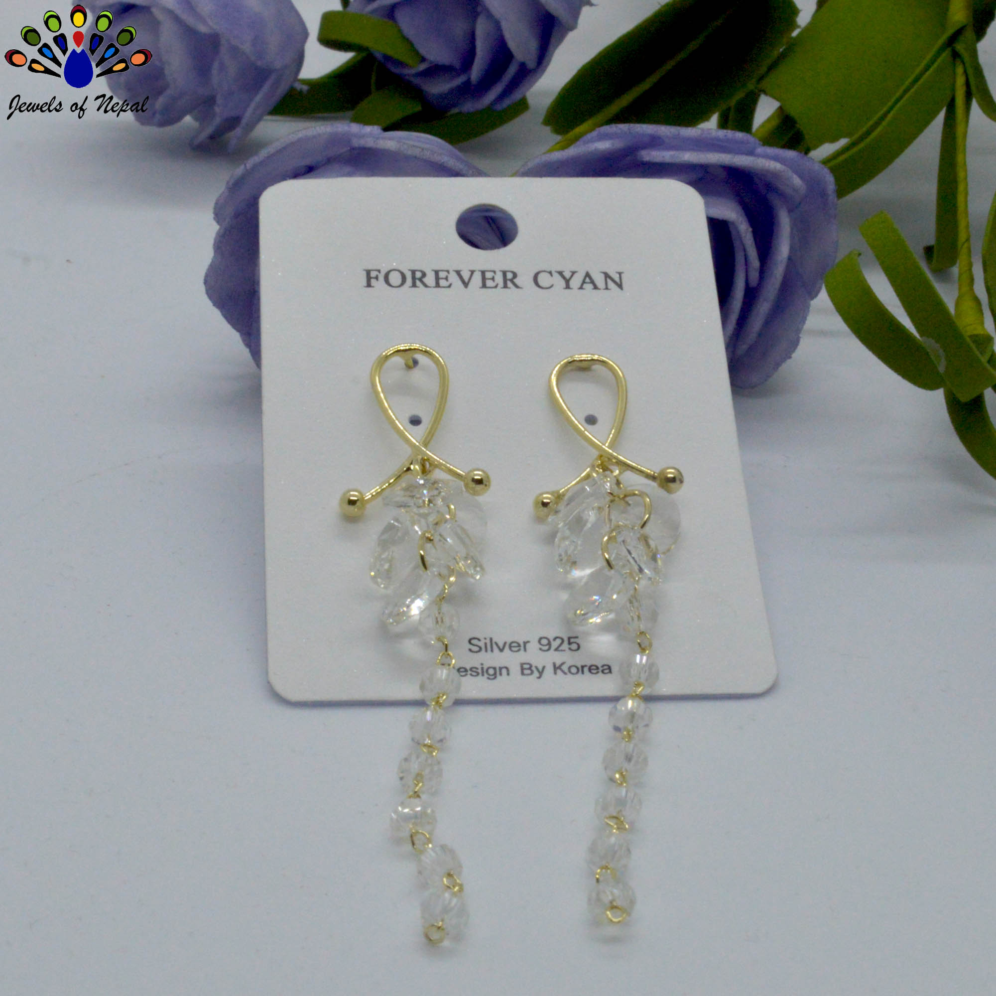 Stylish Clustered White Crystal S925 Earrings - Image 3
