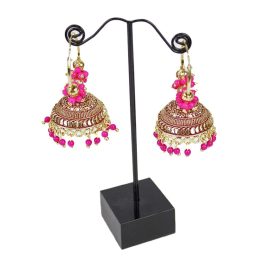 Pink/Golden Pinjara Fall Hook Earrings For Women