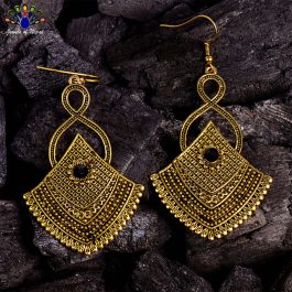 Golden/Black Self Patterned Long Drop Earrings For Women-Jewels Of Nepal