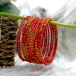 Red/Golden Thread Wapped Bangles For Women- 12pcs