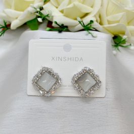 Jewels of Nepal S925 Elegant CZ Stones Studded Stylish Faux Moonstone Adorned Ear Studs For Women
