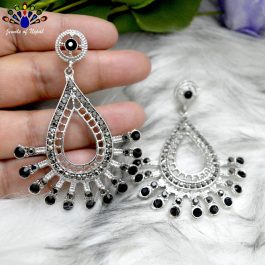 Jewels of Nepal Antique Silver/White Stone Studded Dangling Earrings