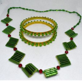 Green Chhwali Style Potey & Light Green Crystal Bangles Set- 1 Pair