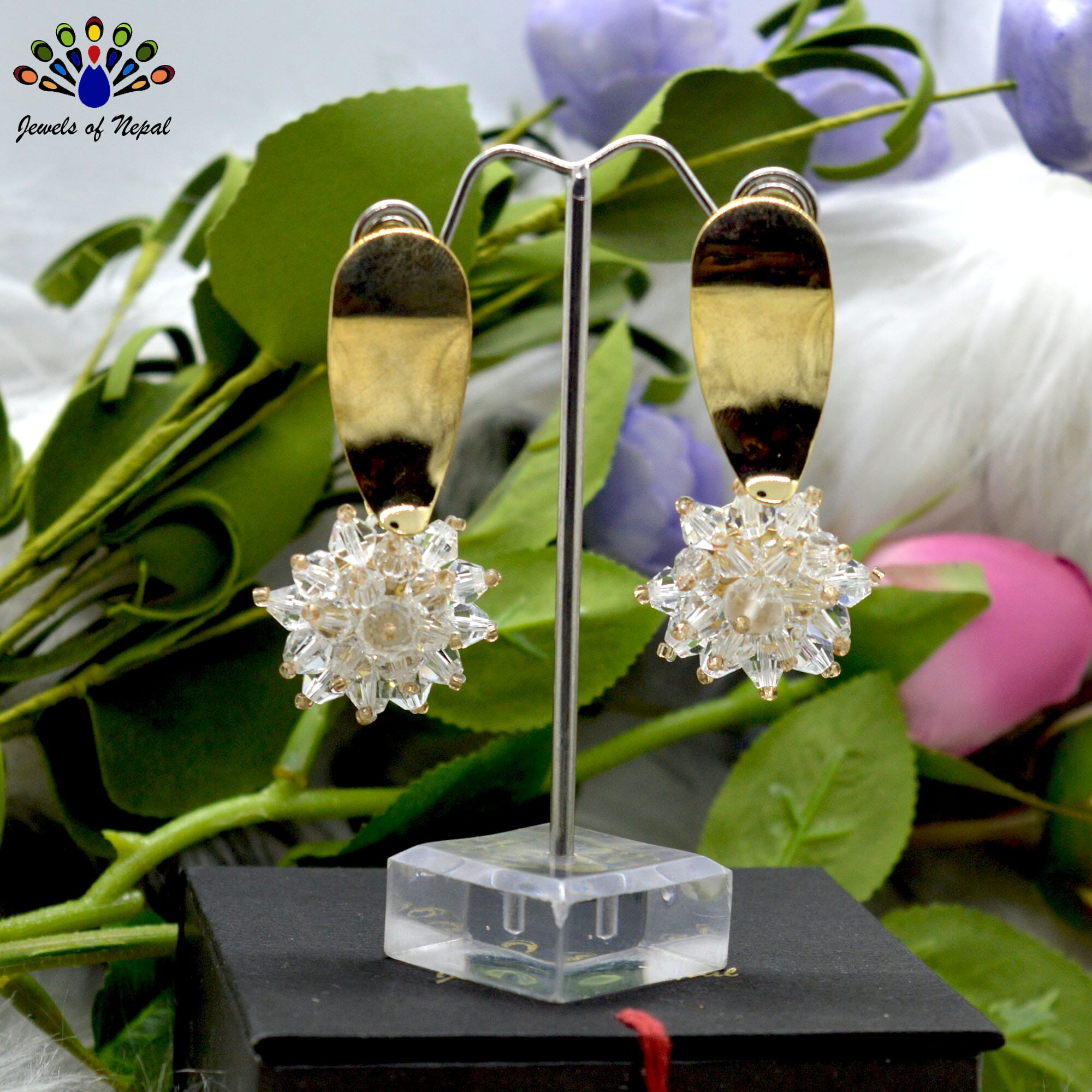 Flower Designed Faux Crystal Drop Dangling Earrings