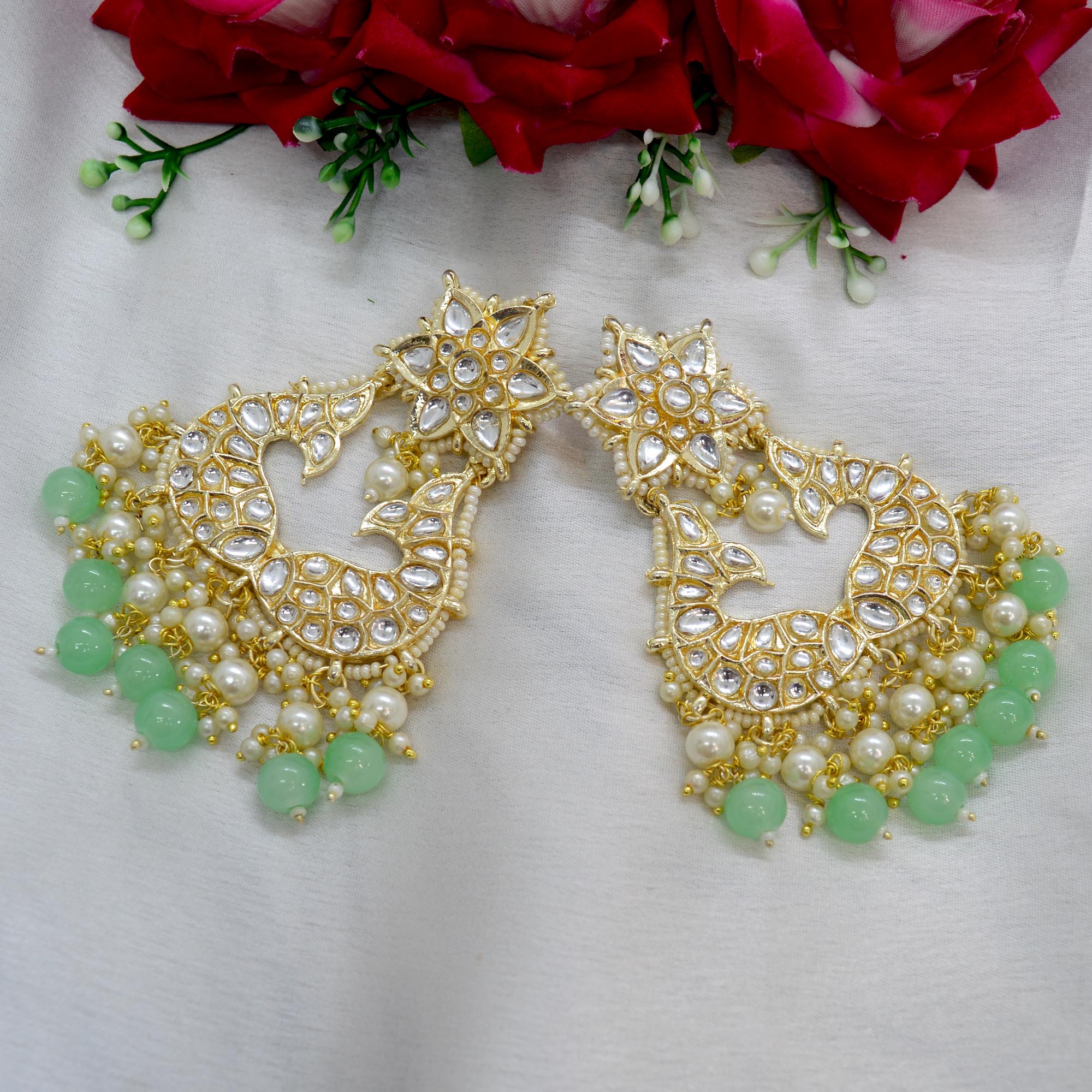 Jewels of Nepal Faux Moti & Beads Beaded Double Fish Designed Meenakari /Kundan Luxury Earrings For Women - Image 13