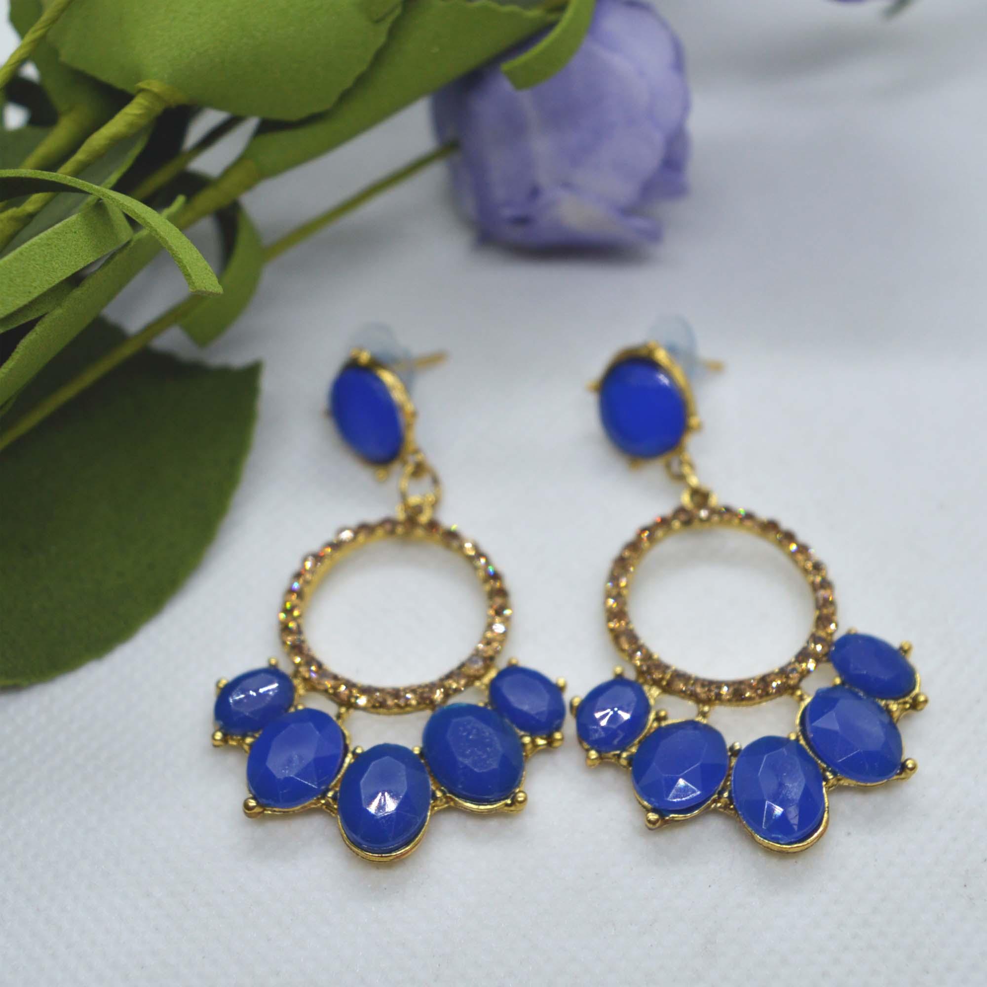 Golden/Multicolored Round Drop Earrings For Women - Image 2
