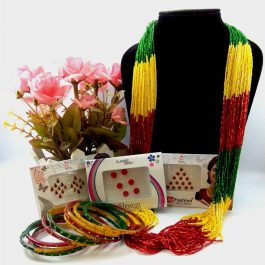 Combo Of Green/Red/Yellow Potey Mala- Green/Red Stone Studded Bangles With Free Bindis (3 Packets)