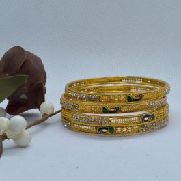 Gold Plated Stones And Faux Mina Studded Bangles - 4 Pcs