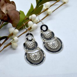 Golden/Black Tiered Half Oval Drop Danglers For Women- Jewels Of Nepal