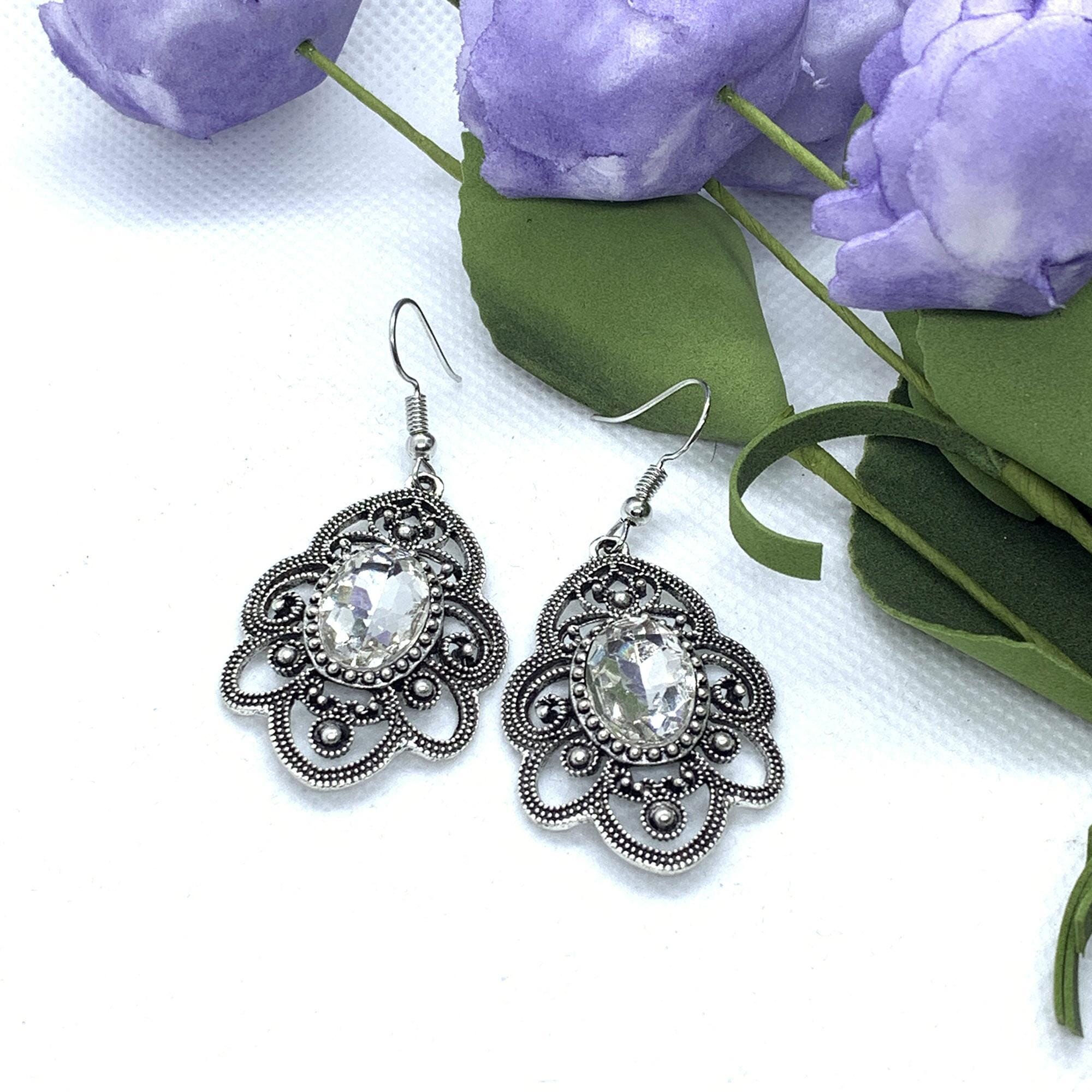 Silver/Black Self Patterned Drop Earrings For Women - Image 3