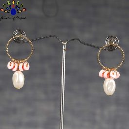 Faux Pearl Drop Golden/Pink Korean Style Earrings - Jewels of Nepal