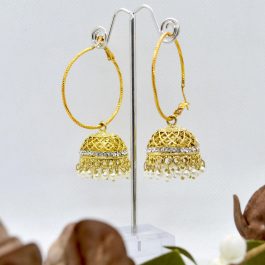 Golden Stone Studded Loop Pinjada Earrings For Women