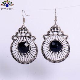 Black Toned Stripe Textured Dangling Earrings For Women