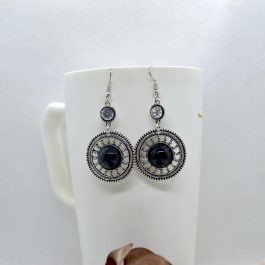 Silver/Multicolored Circular Stone Drop Earrings For Women