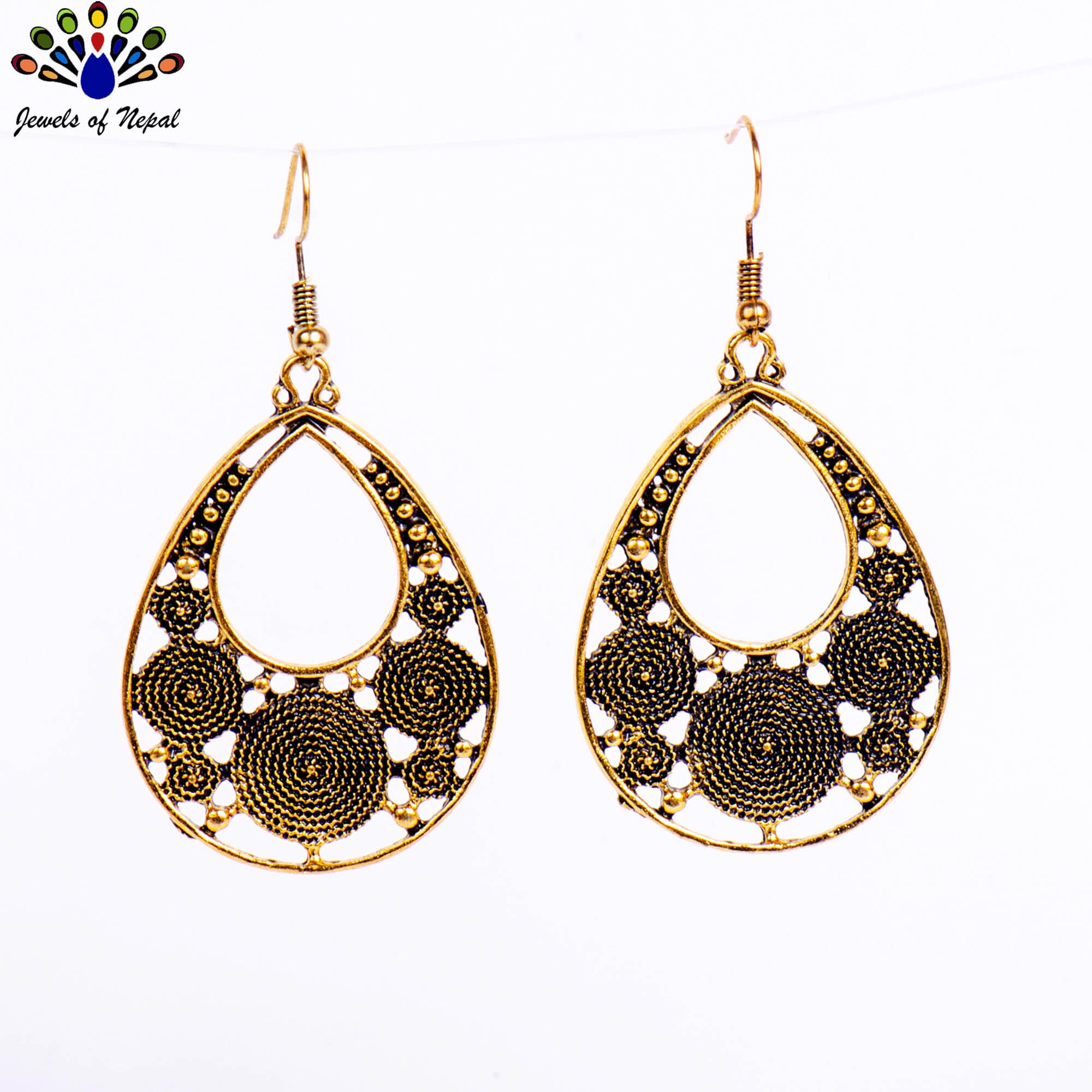 Golden Drop Style Twisted Patterned Dangling Earrings For Women- Jewels Of Nepal