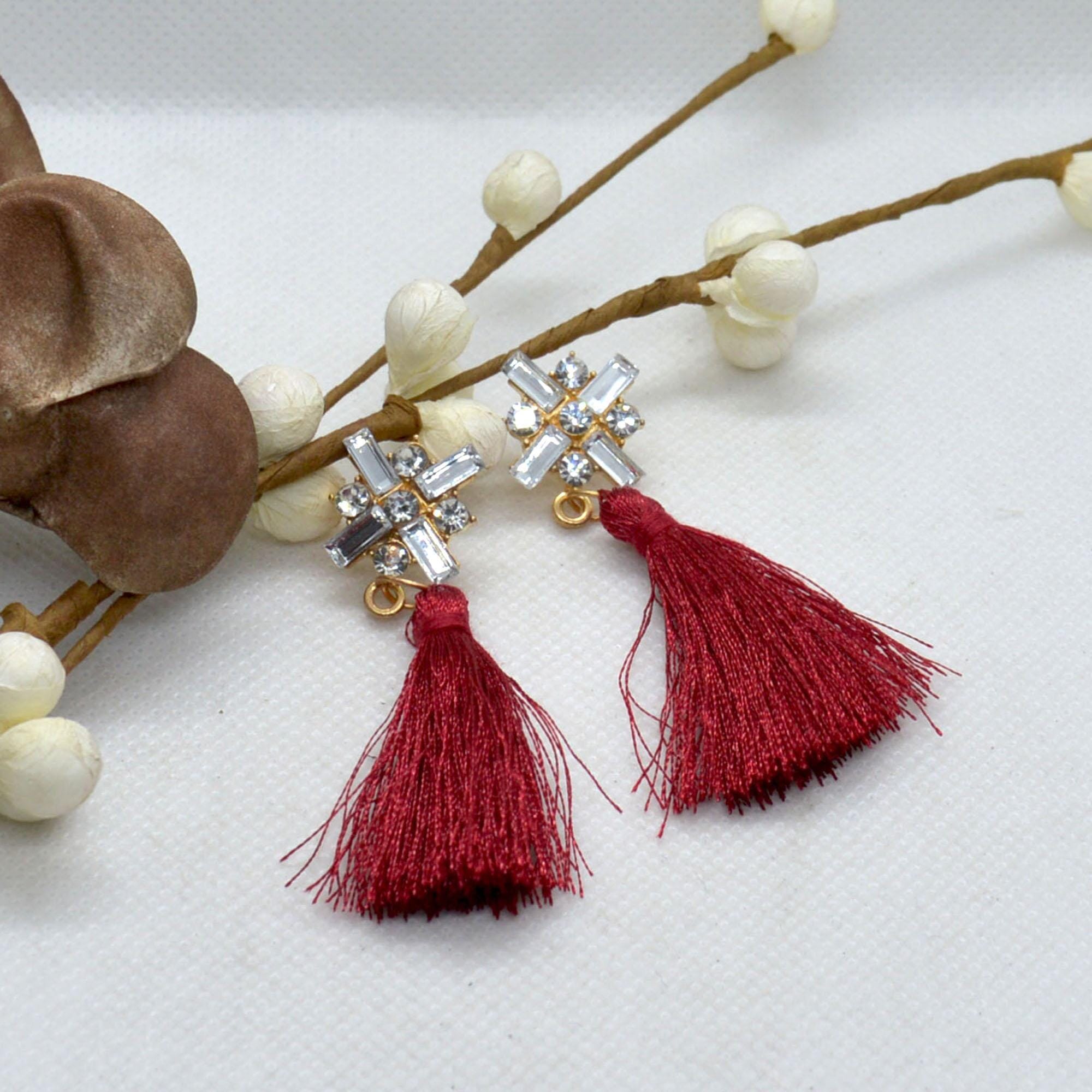 Stone Studded Tassel Drop Earrings For Women - Image 10