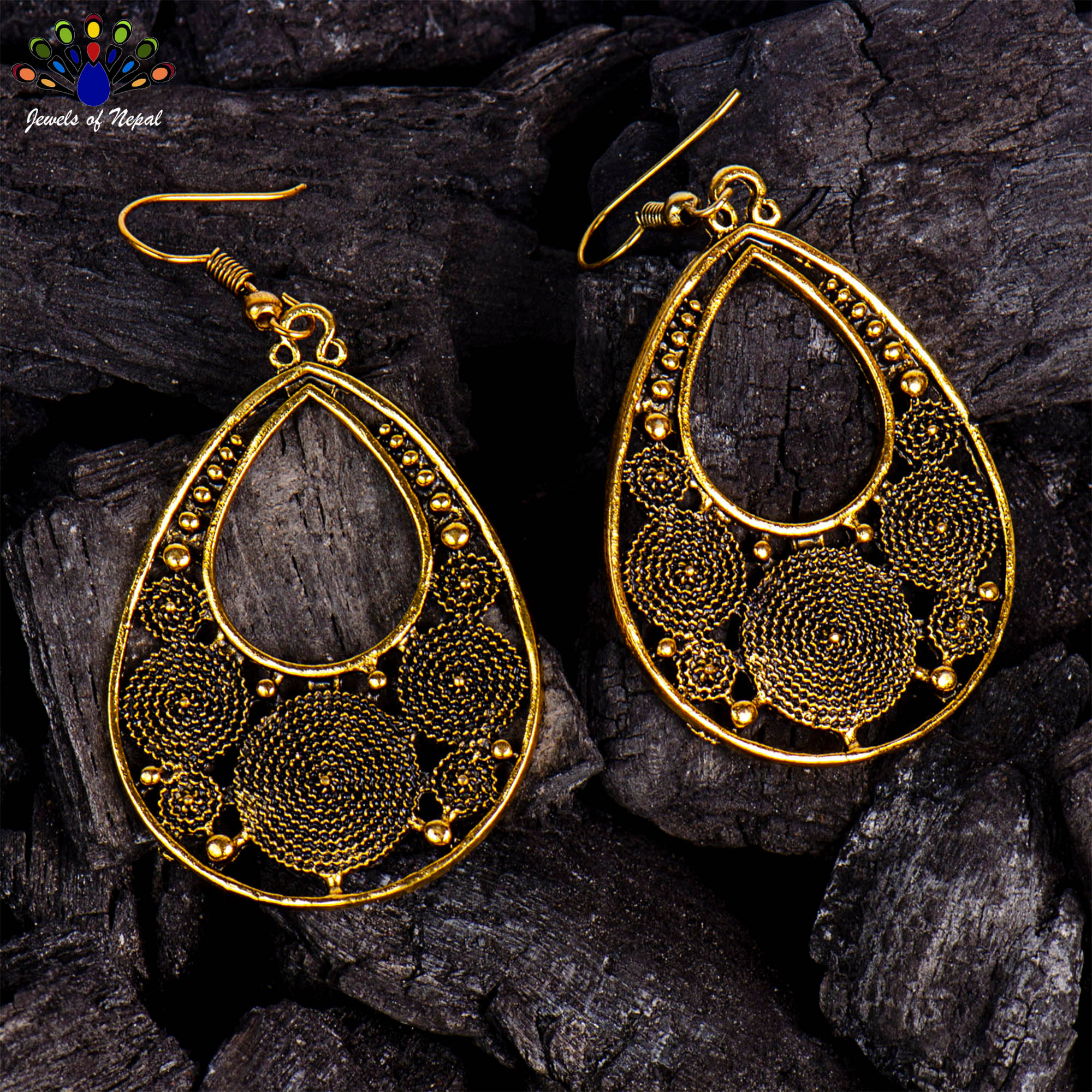 Golden Drop Style Twisted Patterned Dangling Earrings For Women- Jewels Of Nepal - Image 3