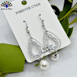 Silver Faux Moti Drop Dangling Earrings