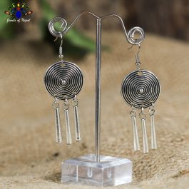 Spiral Patterned Metallic Tasseled Dangling Earrings - Jewels of Nepal