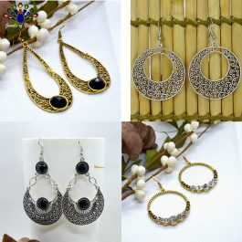 Combo of 4 Silver/Golden Stoned Long Drop Earrings For Women