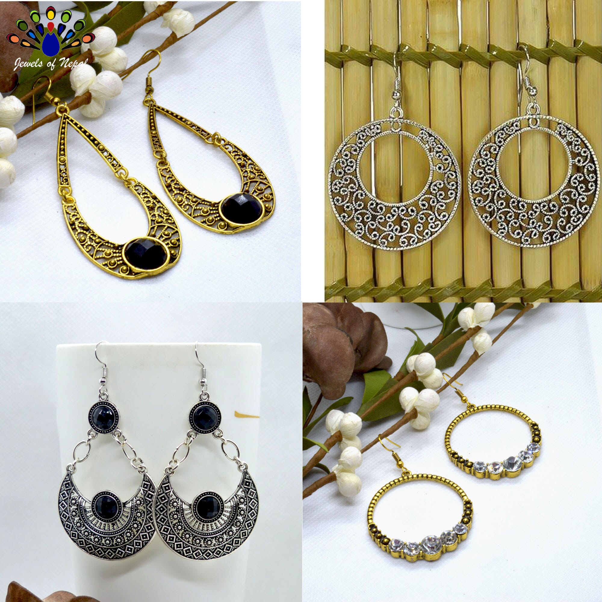 Combo of 4 Silver/Golden Stoned Long Drop Earrings For Women
