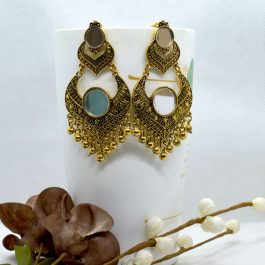Golden Chandbali Designed Self Patterned Mirror Adorned Earrings For Women