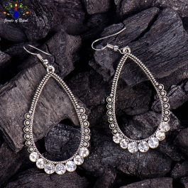 Silver Drop Shaped Stone Studded Drop Earrings For Women