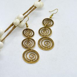 Golden Metal Triple Spiral Drop Earrings