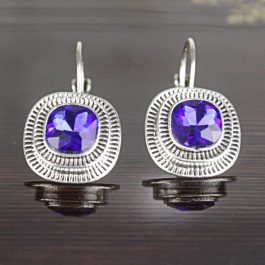 Royal Blue Shiny Stone Studded Lever-Back Earrings For Women