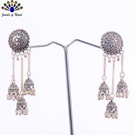 Silver Metallic Chain Drop Earrings For Women-Jewels of Nepal