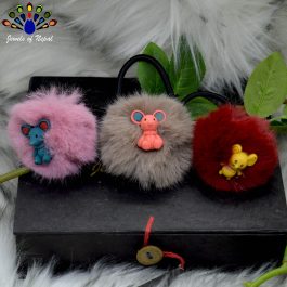 Soft Faux Fur Pom Pom Hair Tie/Band - Pack of 3