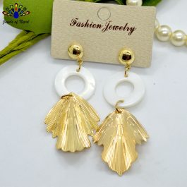 Golden/White Geometric Feather Design Drop Earrings