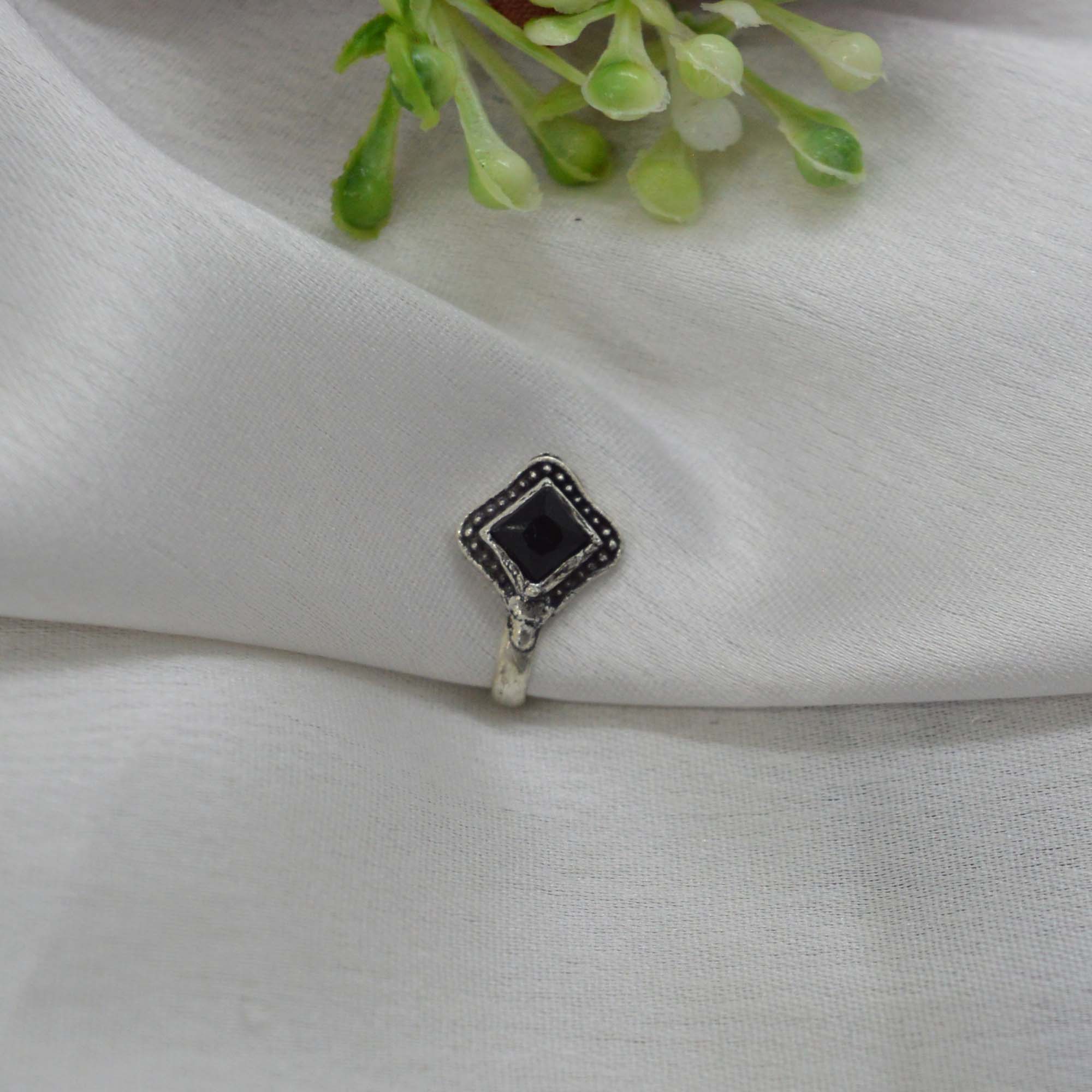 Oxidized Silver Toned Stone Clip on Nose Ring / Nathi/ Nathiya For Women- 1pc - Image 46