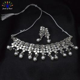 Jewels of Nepal Silver Mirror Studded Jewelry Set for Women