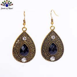Golden Drop Designed Stone Studded Earrings