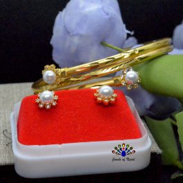 24K Gold Plated Faux Moti and Stone Adorned Flower Designed Bala & Ear Studs Set