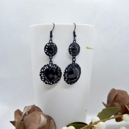 Black Studded Design Drop Earrings For Women