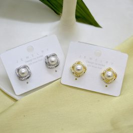Jewels of Nepal Simulated Pearl & CZ Stones Studded Stud Earrings for Women