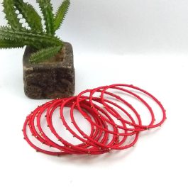 Red Thread Wrapped Bangles For Women- 12 Pcs