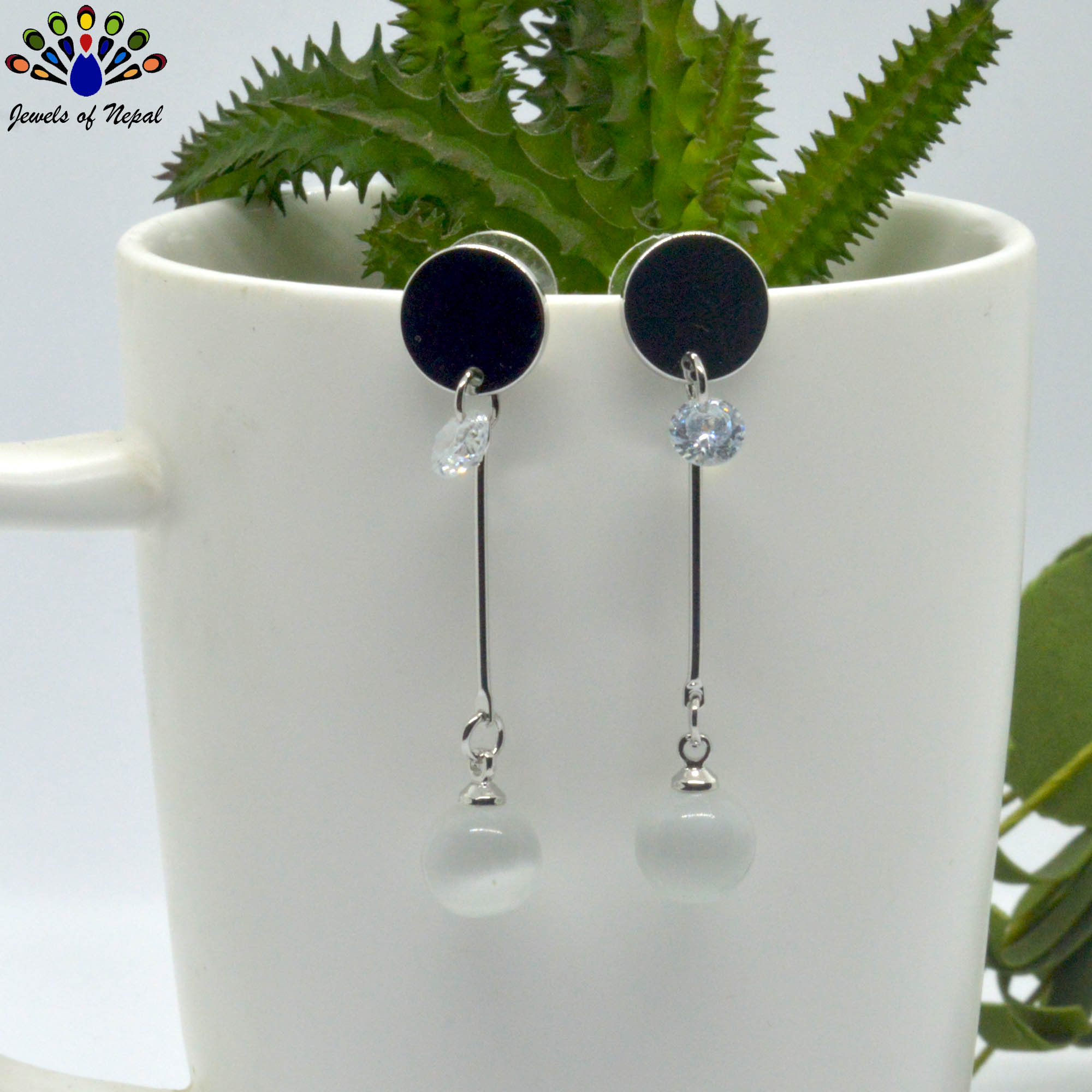 Faux Moonstone Drop Long Sleek Earrings - Image 3