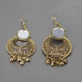 Golden Top Mirror Chandbali Dangle Earrings For Women