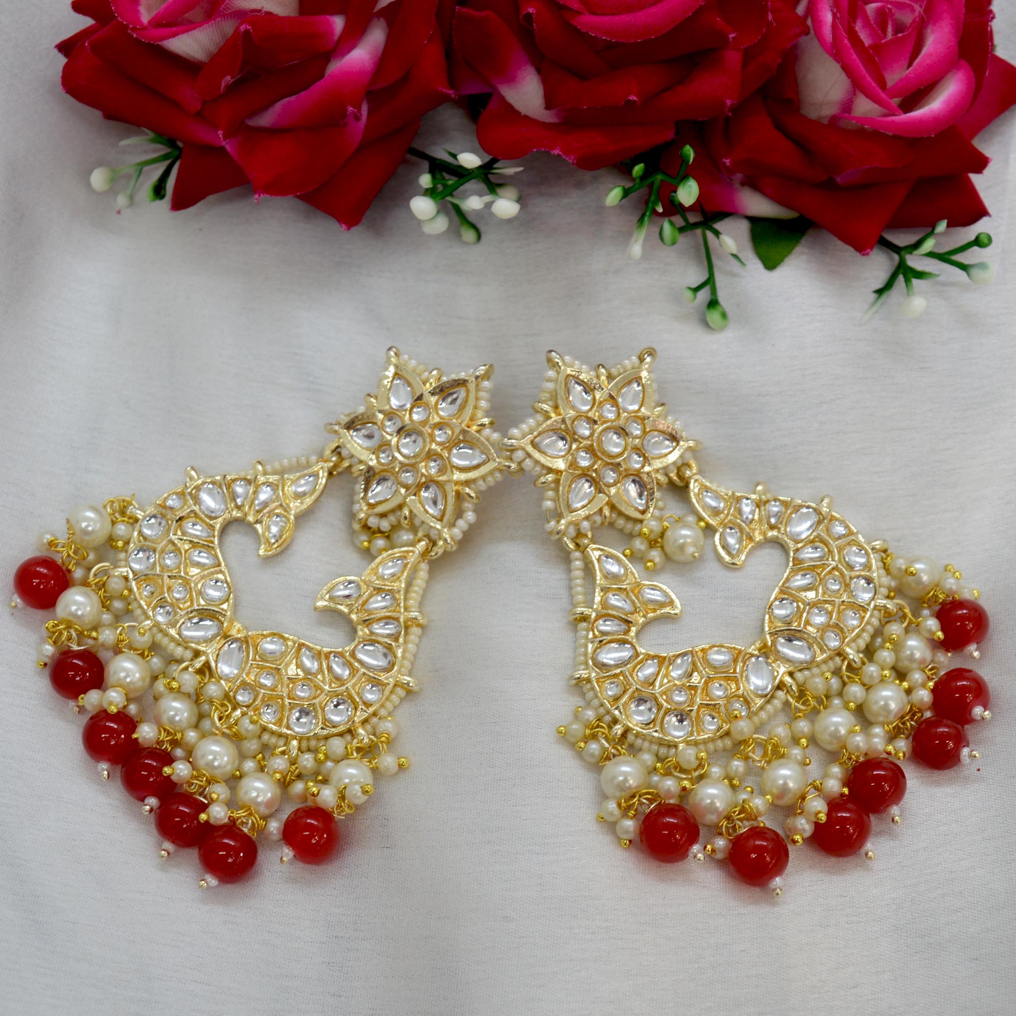 Jewels of Nepal Faux Moti & Beads Beaded Double Fish Designed Meenakari /Kundan Luxury Earrings For Women - Image 10