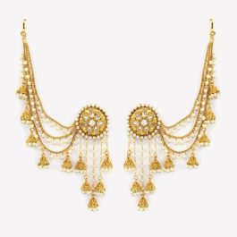 Gold Toned Faux Moti And Stones Studded Bahubali Style Danglers